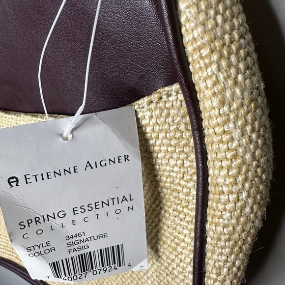 ✨Etienne Aigner Nwt! Medium size Woven Jute bag with Brown leather exterior ✨vtg - Picture 4 of 6
